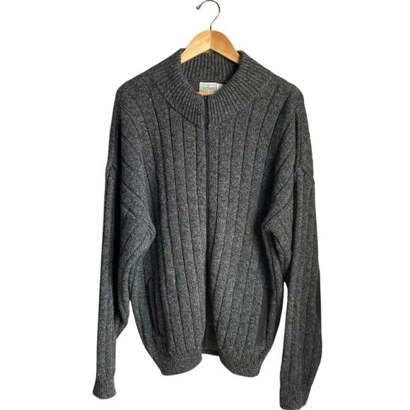 VTG Wool Chunky Knit Zip Cardigan Sweater Elbow Patches L Gray Fisherman Grandpa - Picture 4 of 9